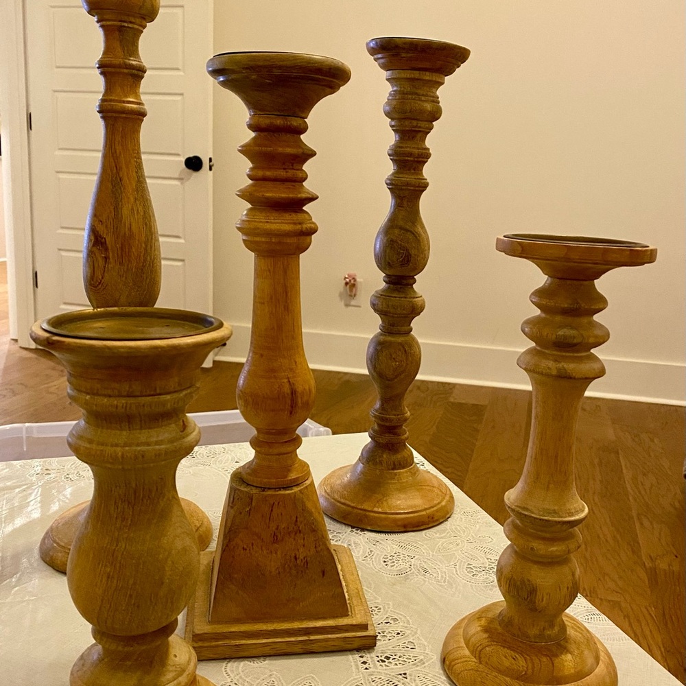 Blonde Wooden Candle Holders - Set of 5